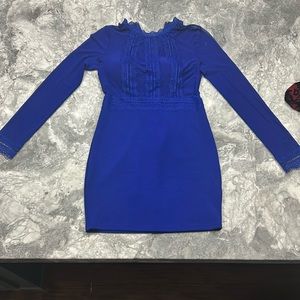 Blue dress with lace design on mesh fabric